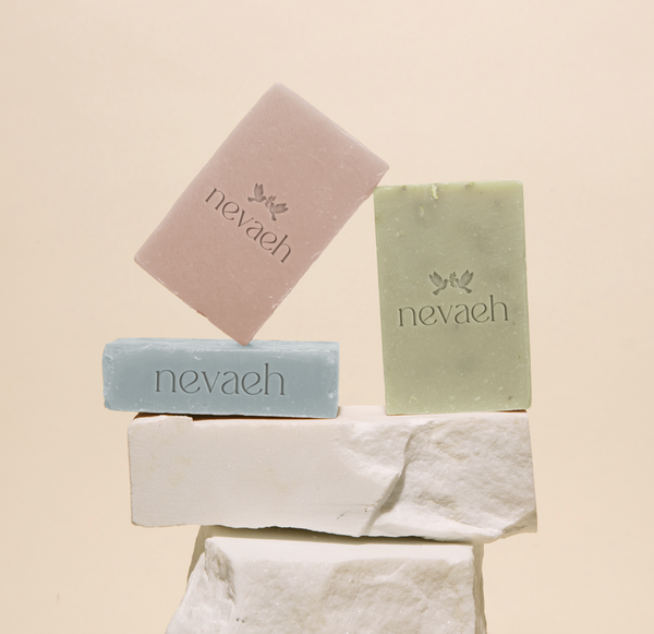 handmade soap bars with Nevaeh logo
